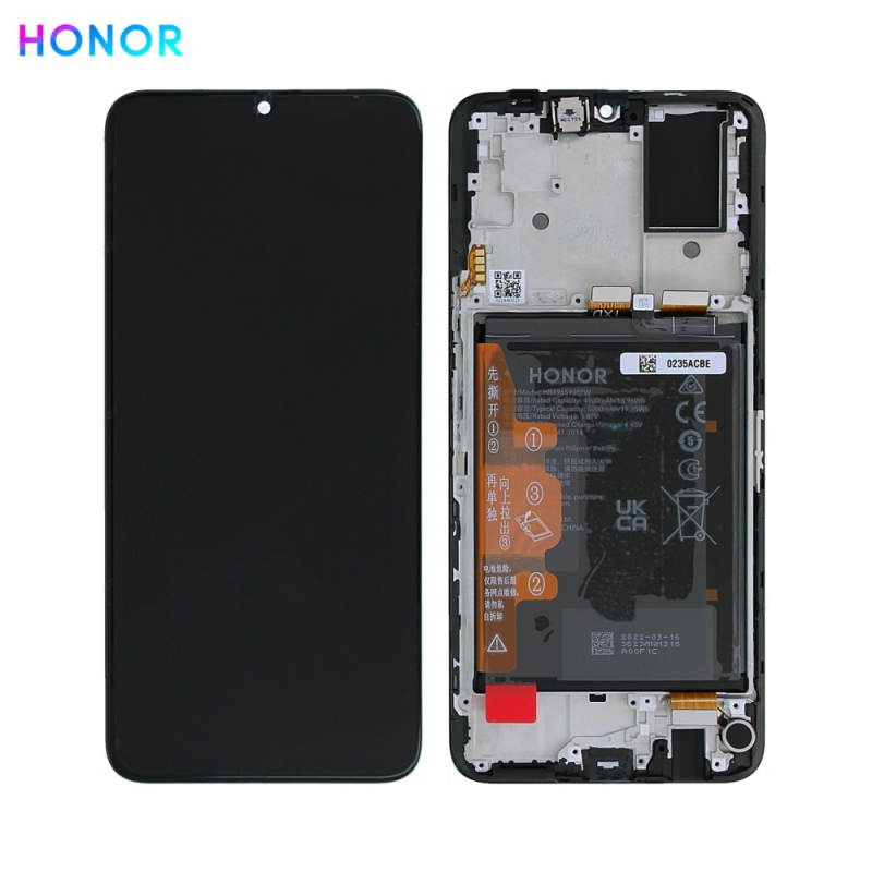 Bloc Écran Complet avec Châssis et Batterie Original Honor X7 0235ACBE Noir Minuit