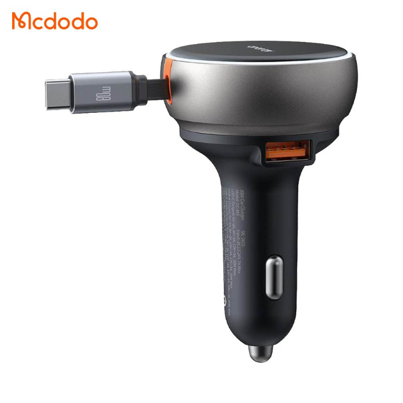 Chargeur Voiture Allume-Cigare Mcdodo CC-4850 80W avec Câble Rétractable Noir