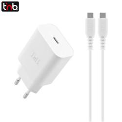 Chargeur Secteur USB-C T\'nb 20W + Câble USB-C vers USB-C 1m CHPDTC20 Blanc
