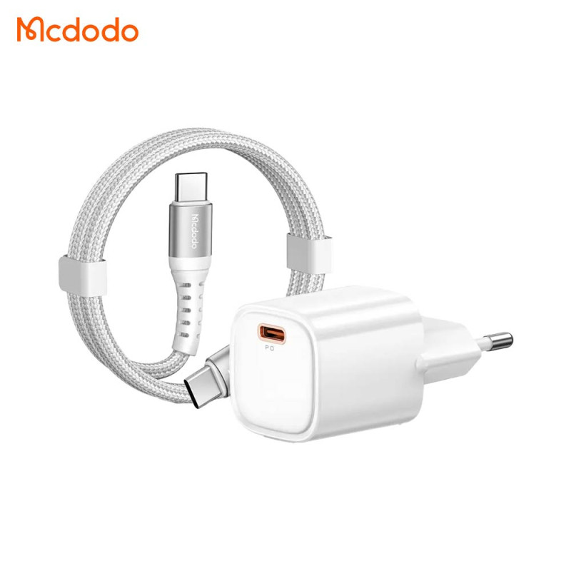 Chargeur Secteur USB-C GaN Mcdodo CH-0083 avec Câble USB-C vers USB-C 30W 1m Blanc