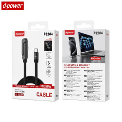 Câble Data USB-C vers USB-C d-power F9204 2 en 1 avec Support Latéral Invisible 240W 1.5m Gris