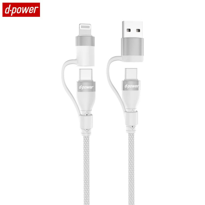 Câble d-power F3007 4 en 1 Nylon 1m Blanc – PhoneFrance