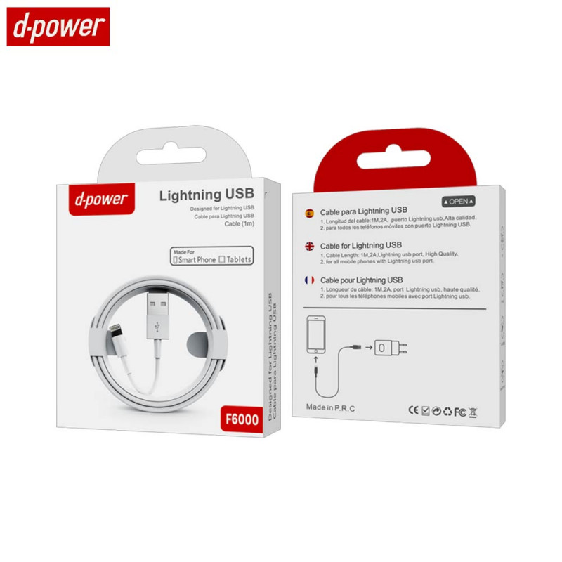 Câble vers Lightning d-power F6000 (1m) Blanc – PhoneFrance