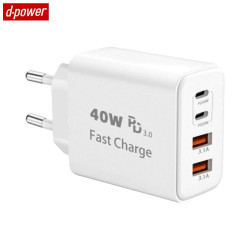 Chargeur 40W PD3.0 (2x USB-C + 2x USB) Blanc – PhoneFrance
