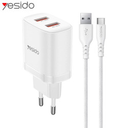 Chargeur 2x USB-A Câble USB-A vers USB-C Blanc – PhoneFrance
