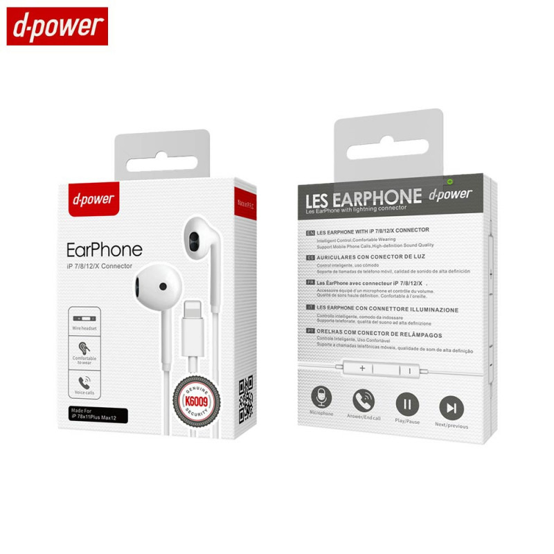 Écouteurs Lightning d-power K6009 Blanc – PhoneFrance